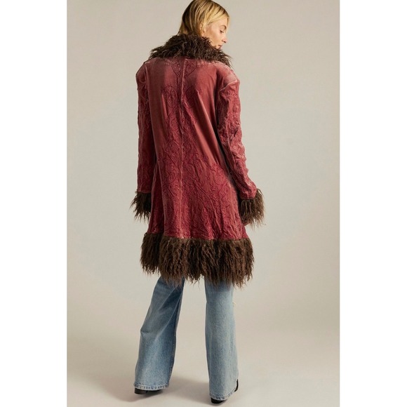 Free People Penny Lane Moon Glow Velvet Coat ALMOST FAMOUS Pink Brown NWT - Picture 2 of 3